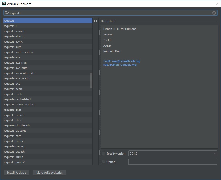 Установка модуля requests в PyCharm изображение с сайта www.andreyolegovich.ru
