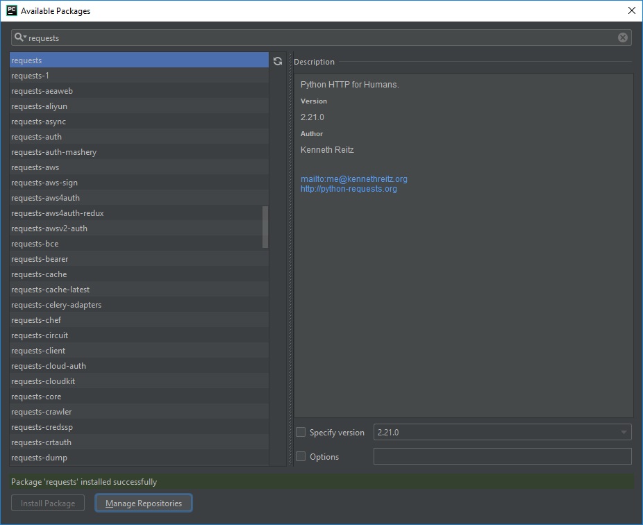 Установка модуля requests в PyCharm изображение с сайта www.andreyolegovich.ru