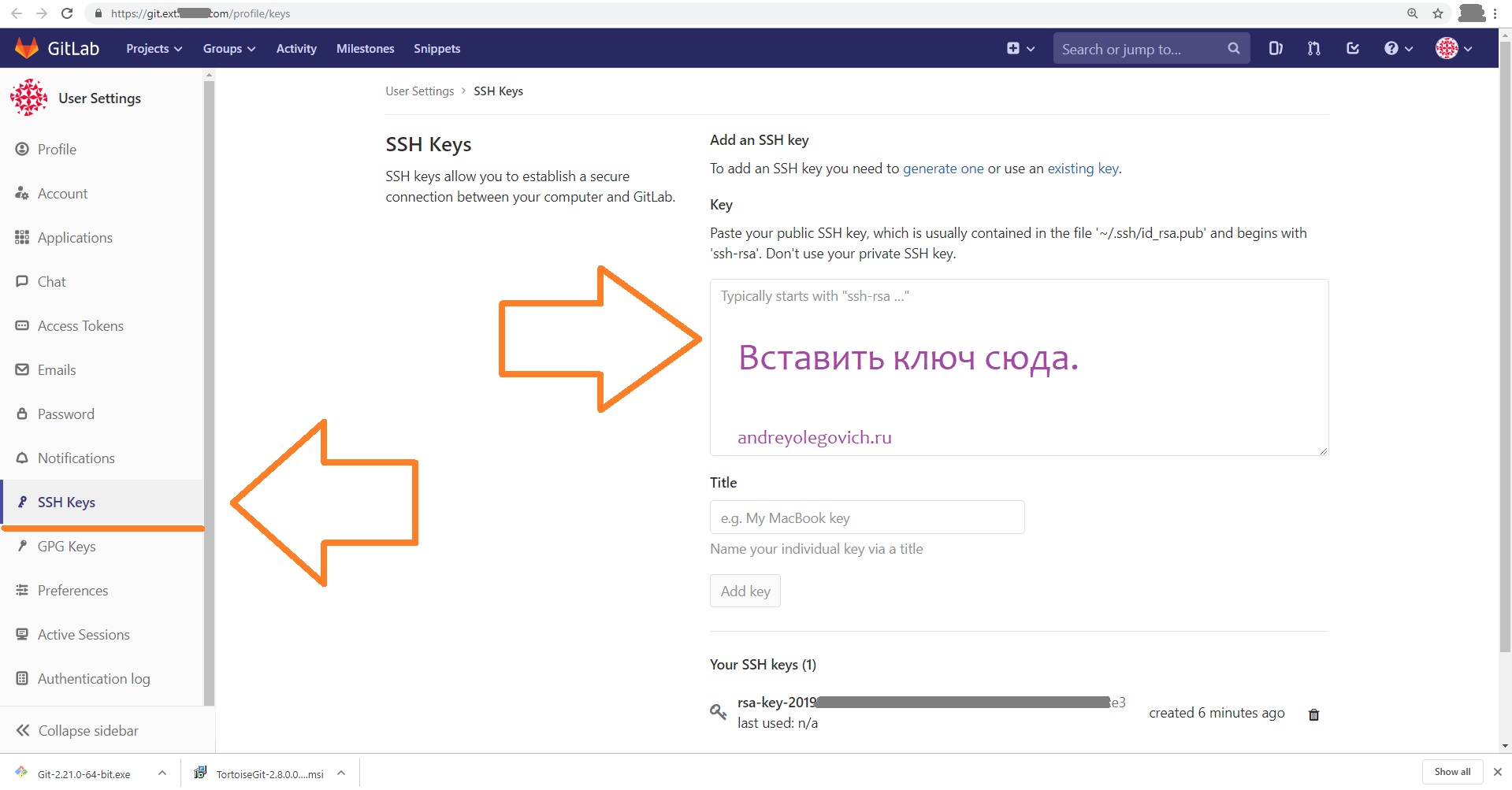 Настройка Tortoise git для работы с gitlab в windows изображение с сайта www.andreyolegovich.ru