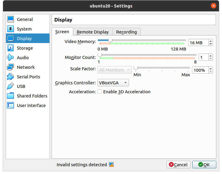 Display Screen размер vram VirtualBox изображение с сайта www.eth1.ru