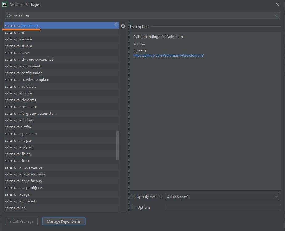 Как добавить Selenium в PyCharm изображение с сайта www.andreyolegovich.ru