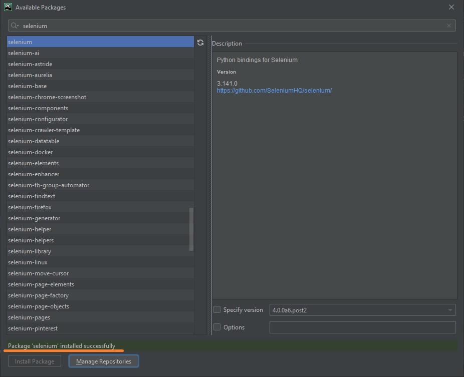 Как добавить Selenium в PyCharm изображение с сайта www.andreyolegovich.ru