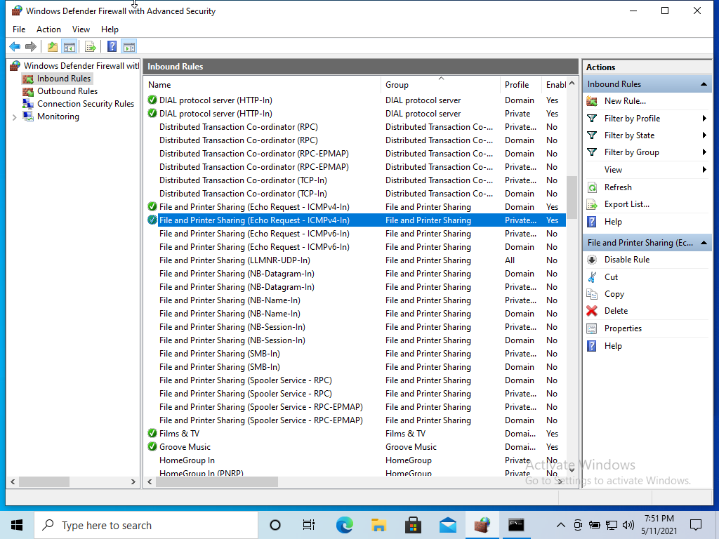 Разрешить пинг Windows Server firewal входящий www.andreyolegovich.ru