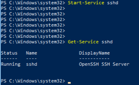 Статус OpenSSH сервера в PowerShell изображение с сайта www.andreyolegovich.ru